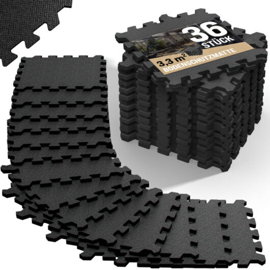 18x/36x Fitness Floor Protection Mats with Edge Pieces 31x31cm Non-Slip eva Foam Puzzle Mat Training Mats Fitness Equipment 1.7m² Black 36 Stück (de)