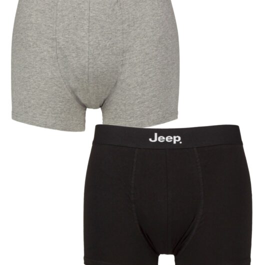 2 Pack Black / Grey Marl Cotton Plain Fitted Hipster Trunks Men's Medium - Jeep