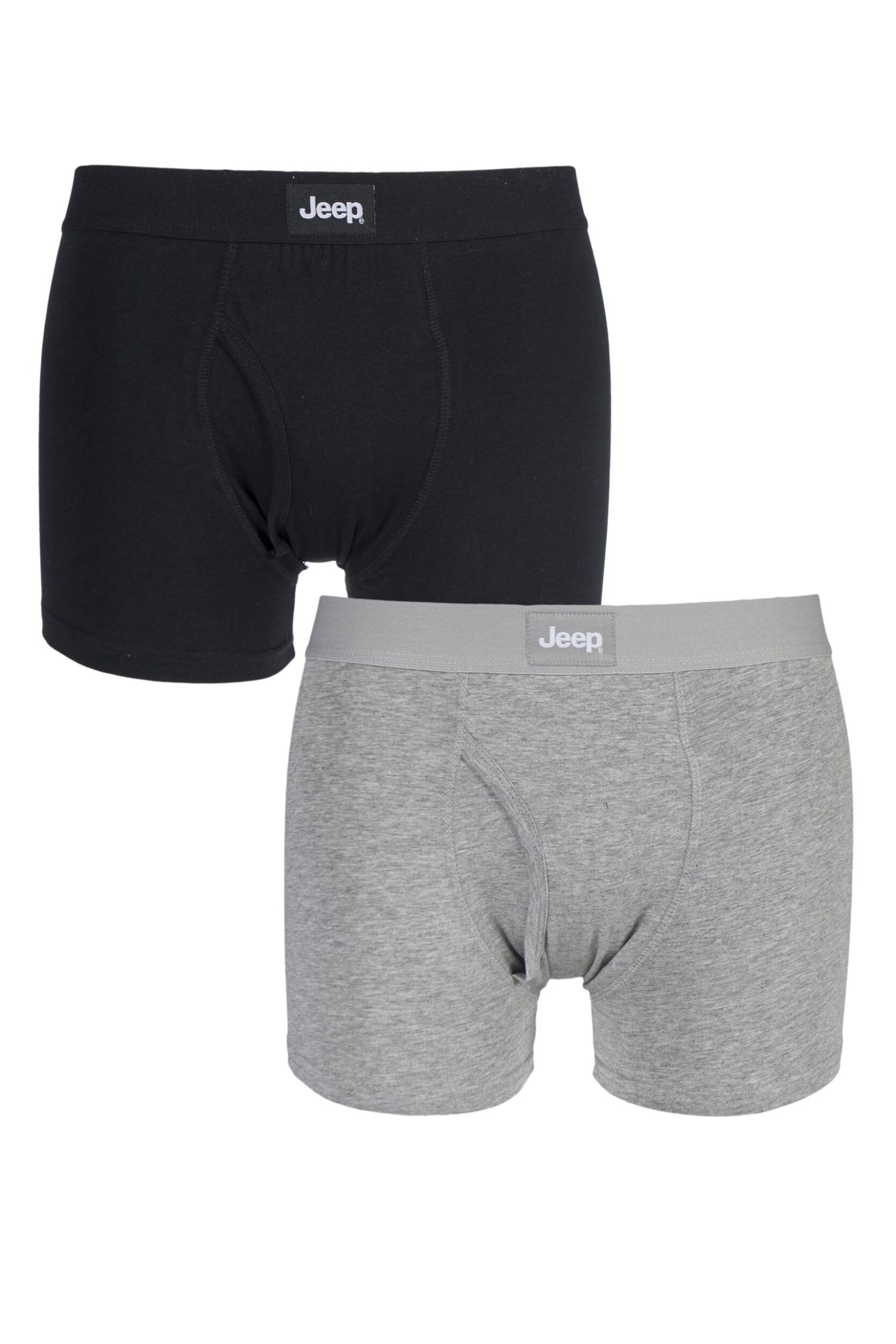 2 Pack Black / Grey Marl Cotton Plain Fitted Key Hole Trunk Boxer Shorts Men's Medium - Jeep
