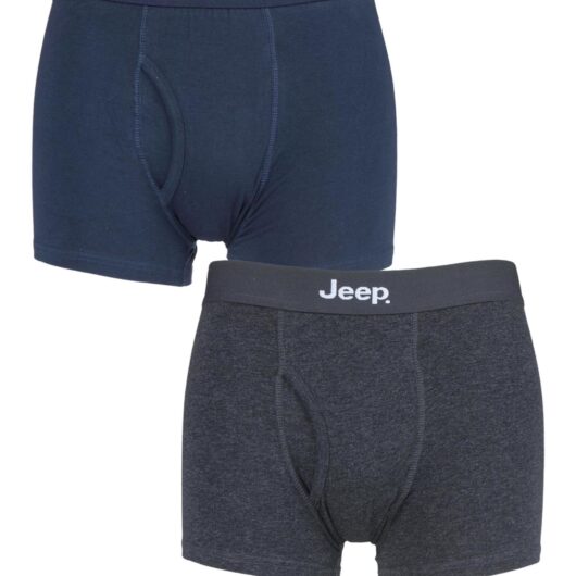 2 Pack Navy / Charcoal Cotton Plain Fitted Key Hole Trunk Boxer Shorts Men's Large - Jeep