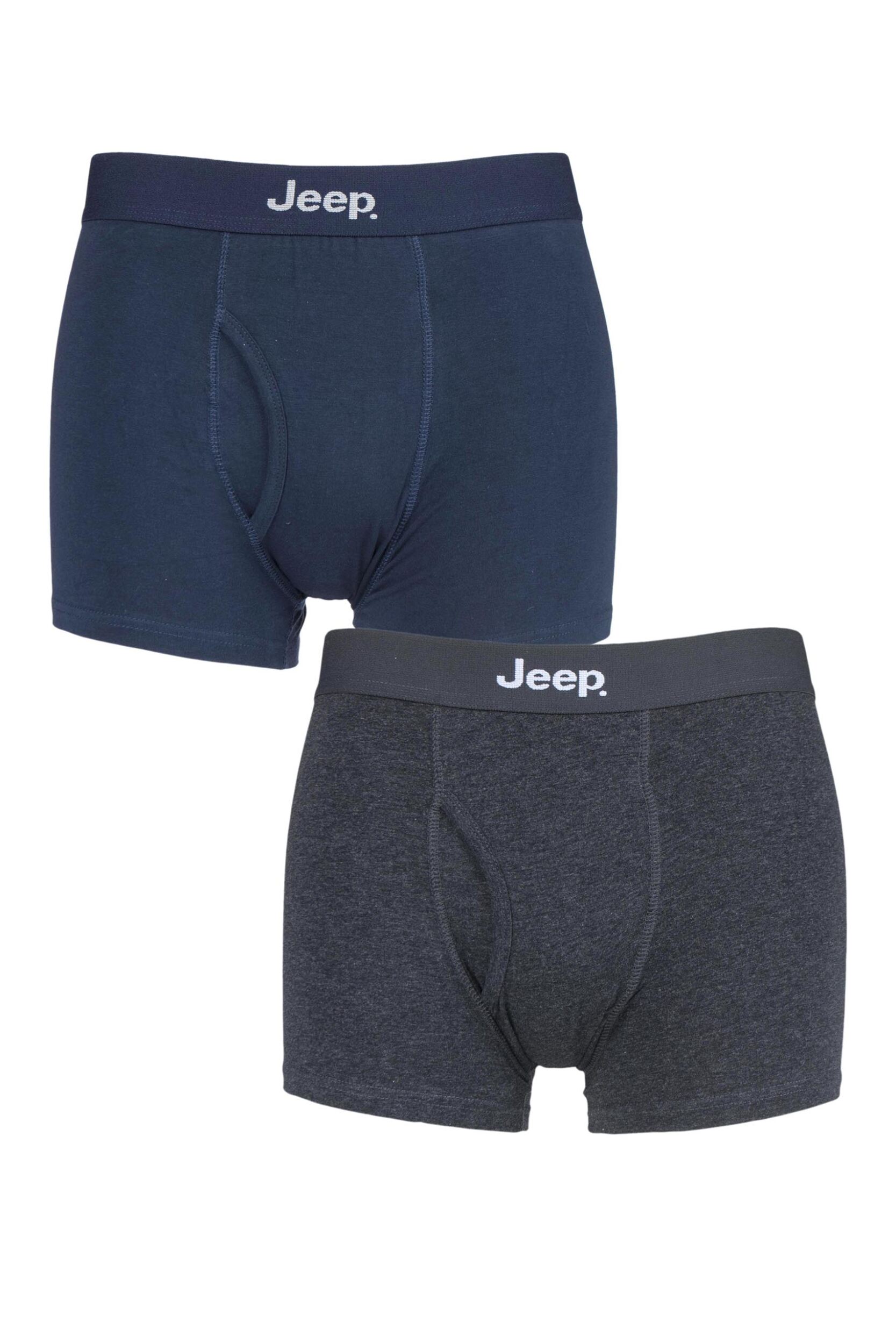2 Pack Navy / Charcoal Cotton Plain Fitted Key Hole Trunk Boxer Shorts Men's Medium - Jeep