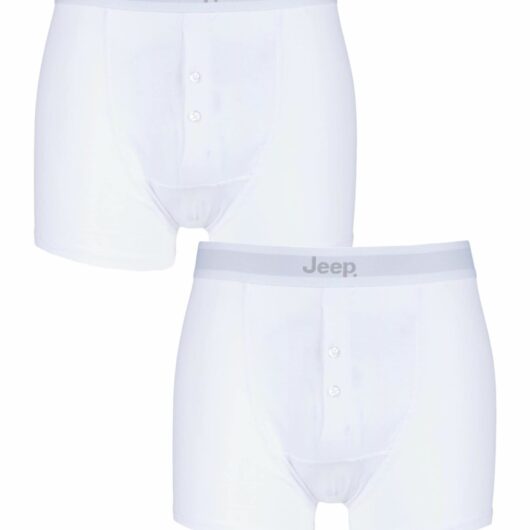 2 Pack White Cotton Plain Fitted Button Front Trunk Boxer Shorts Men's Large - Jeep