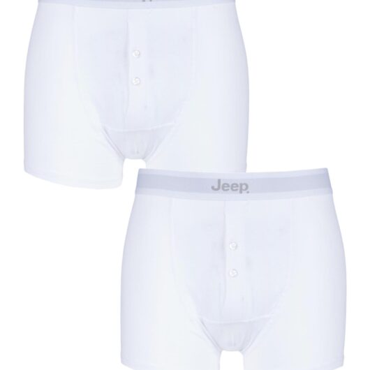 2 Pack White Cotton Plain Fitted Button Front Trunk Boxer Shorts Men's Medium - Jeep