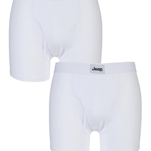 2 Pack White Cotton Plain Fitted Key Hole Trunk Boxer Shorts Men's Medium - Jeep