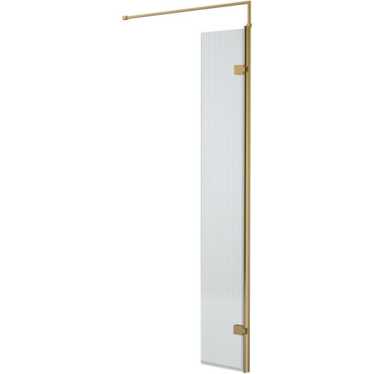 300mm x 1850mm Fluted Wetroom Hinged Return Screen with Brushed Brass Fittings - WRFL18530BB - Nuie