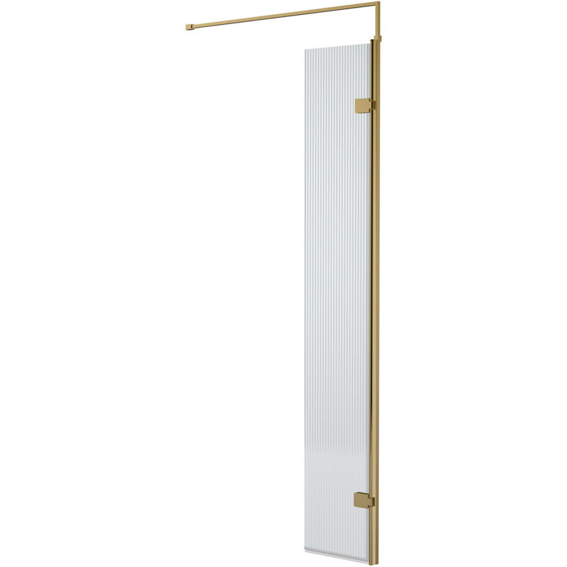 300mm x 1850mm Fluted Wetroom Hinged Return Screen with Brushed Brass Fittings - WRFL18530BB - Nuie