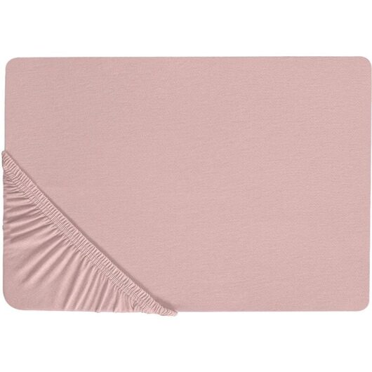 Beliani - Classic Fitted Sheet Cotton 140 x 200 cm Pink Solid Pattern Elastic Edging Hofuf