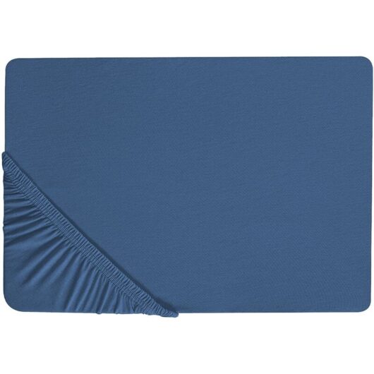 Beliani - Classic Fitted Sheet Cotton 140 x 200 cm Solid Pattern Elastic Edging Navy Blue Janbu