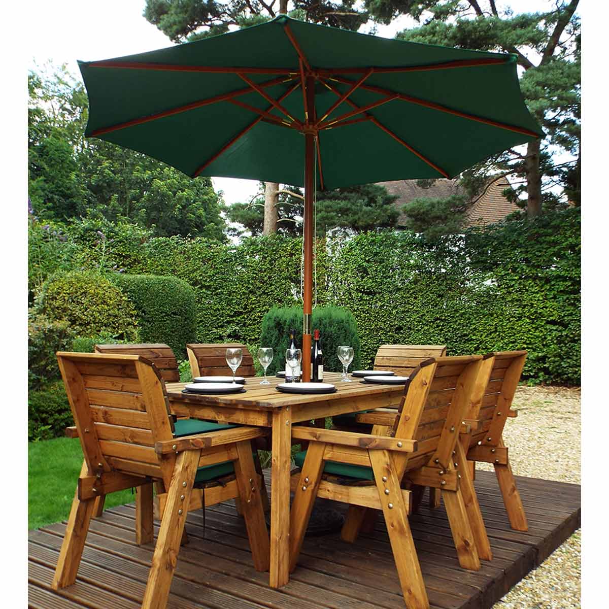 Charles Taylor Six Seater Table Set with Parasol, Green