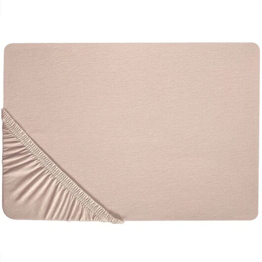 Classic Fitted Sheet Cotton 200x200 cm Beige Solid Pattern Elastic Edging Hofuf