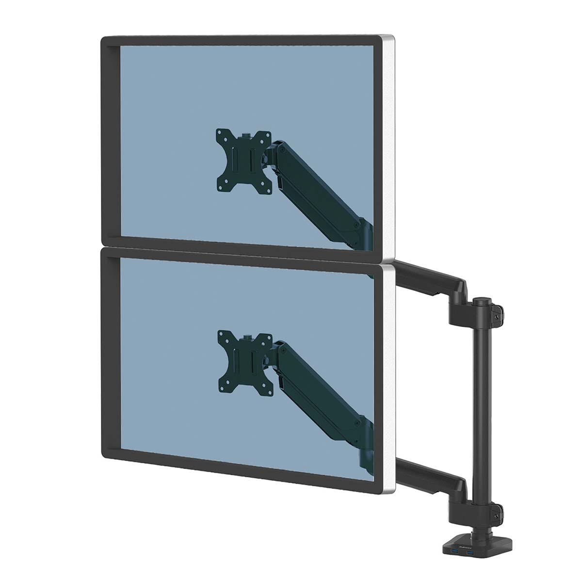 Fellowes Platinum Series Dual Stacking Monitor Arm for Two 8KG 27 inch Screens, Black
