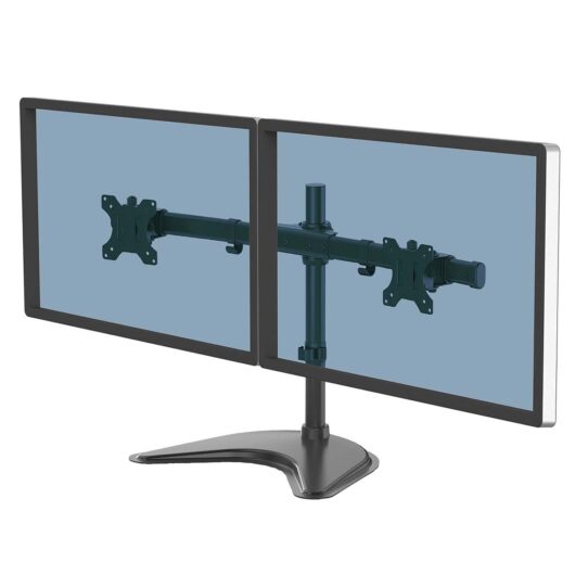 Fellowes Seasa Freestanding Dual Monitor Arm for Two 8KG 27 inch Screens, Black