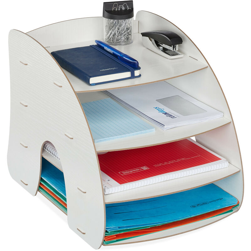 Filing Cabinet, 4 Compartments, Letter Tray, Office Document Organiser, A4 Format, 27 x 25.5 x 34.5 cm, White - Relaxdays
