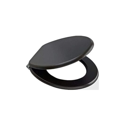 Marco Paul - 18 Standard Traditional White Wooden mdf Toilet Seat Universal Adjustable to Fit Most Toilets Oval Seat with Hinges & Parts (Black)