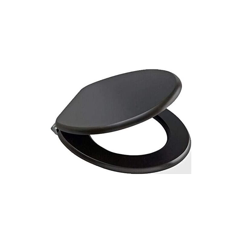 Marco Paul - 18 Standard Traditional White Wooden mdf Toilet Seat Universal Adjustable to Fit Most Toilets Oval Seat with Hinges & Parts (Black)