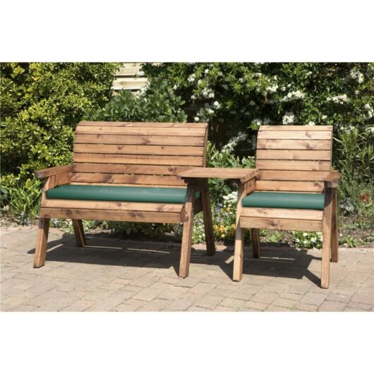 Marlborough - Wooden 3 Seat Straight Companion Set With 1 x Bench Cushion Green,1 x Chair Cushion Green & 1 x Fitted Cover