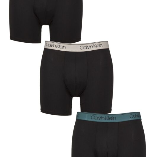 Mens 3 Pack Calvin Klein Microfiber Stretch Classic Fit Boxer Briefs Black / Ash / Mediterranean XXL