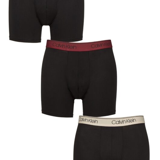 Mens 3 Pack Calvin Klein Microfiber Stretch Classic Fit Boxer Briefs Black / Syrah / Cocoon S