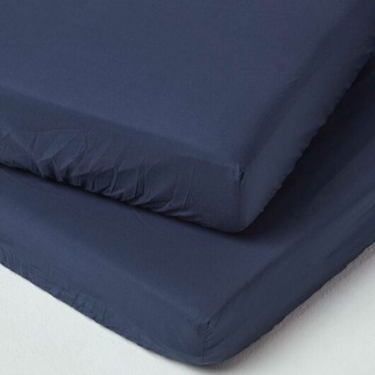 Navy Cotton Fitted Cot Sheets 200 Thread Count, 2 Pack - Navy - Homescapes