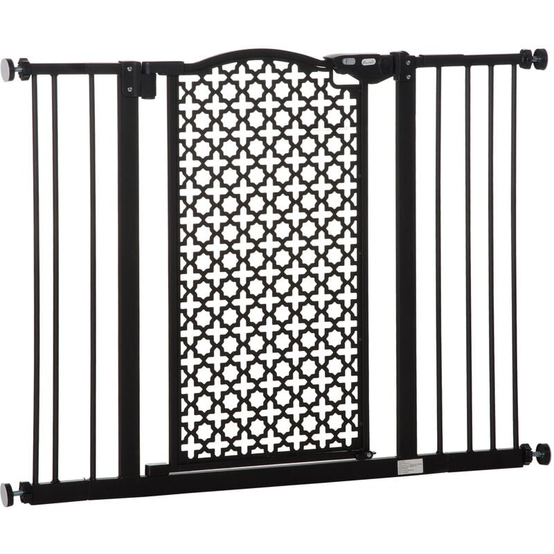 Pet Safety Gate Barrier Stair Pressure Fit Double Locking for Doorways Black 74-105W x 76.2H cm - Pawhut