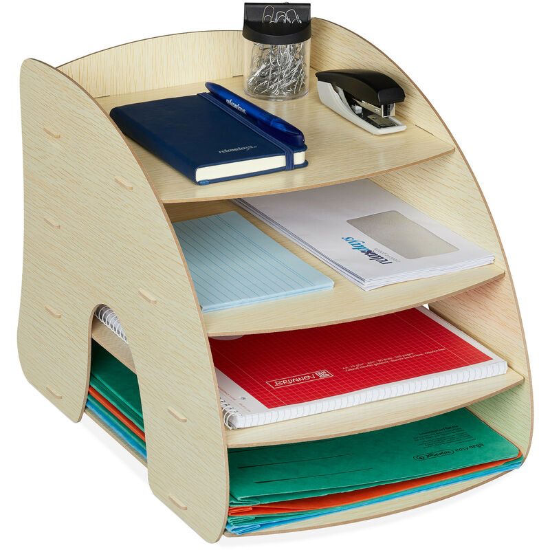 Relaxdays - Filing Cabinet, 4 Compartments, Letter Tray, Office Document Organiser, A4 Format, 27 x 25.5 x 34.5 cm, Beige