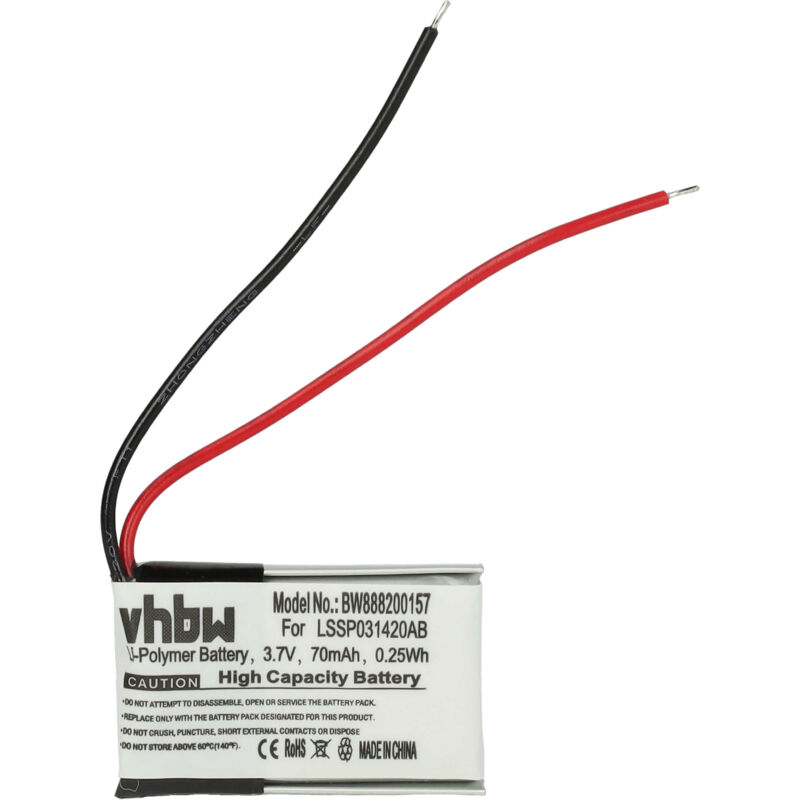 Replacement Battery compatible with Fitbit Charge hr Smartwatch Watch Fitness Bracelet (70mAh, 3.7 v, Li-polymer) + Tools - Vhbw