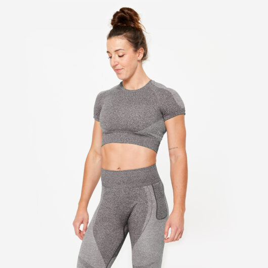 Seamless Short-sleeved Cropped Fitness T-shirt - Grey