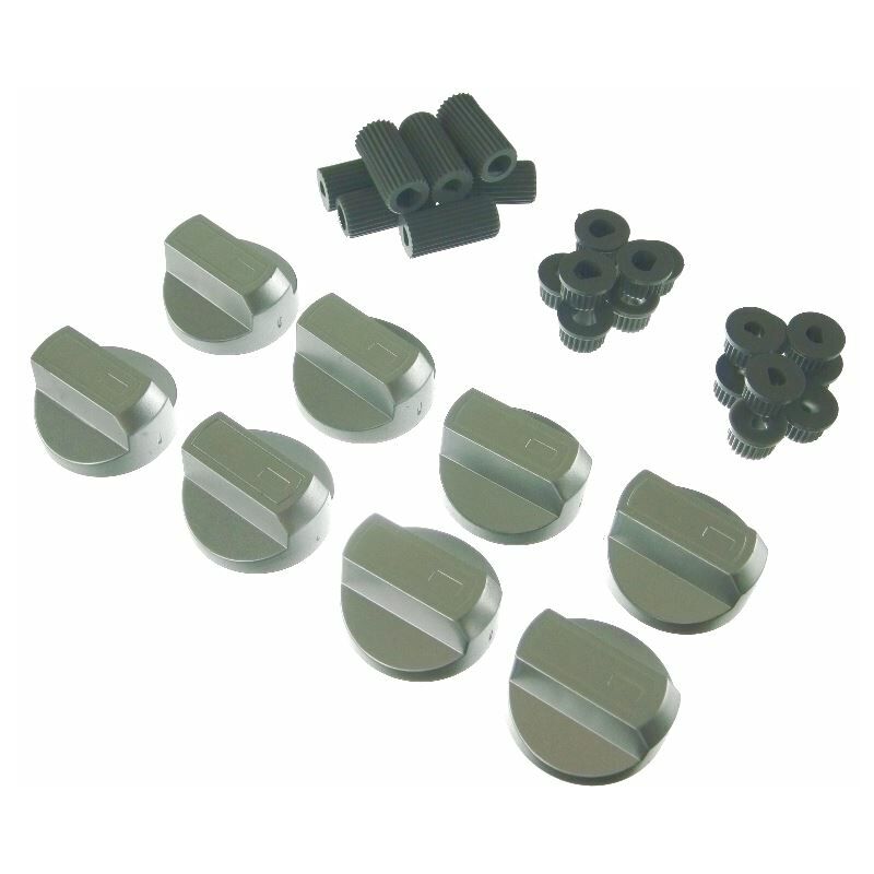 Universal Cooker Oven Grill Control Knobs And Adaptors Silver Fits All Gas Electric x 8