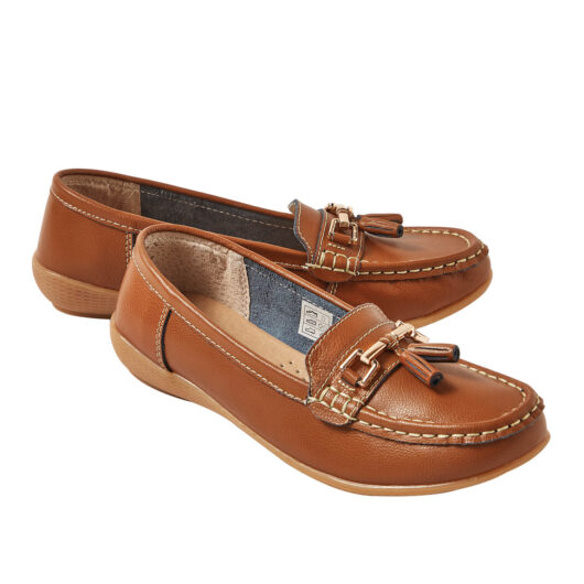 Wide Fit Leather Penny Loafers Tan Size 4