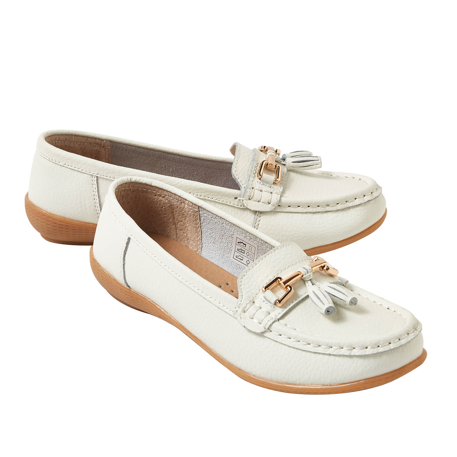 Wide Fit Leather Penny Loafers White Size 4