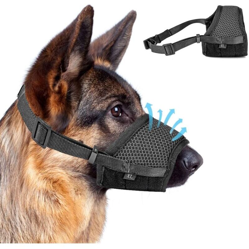 1 Piece Adjustable Anti Bark Muzzle Black with Self-Adhesive Mesh Ring for Large Medium Small Dogs