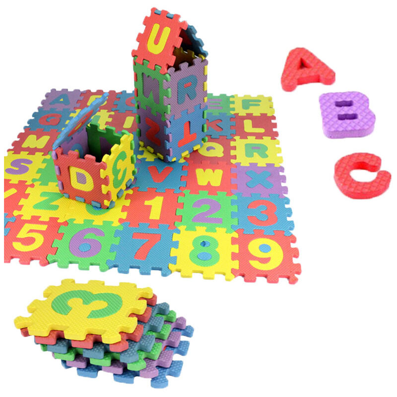 (12 x 12 cm) Baby Foam Puzzle Mat, 36 Pieces, Children's Play Mat, Non-Slip EVA, Non-Toxic, with Letters and Numbers, CE Certified, Multicolor