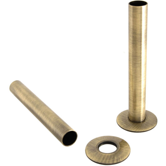 180mm Radiator Valve Pipes and Collars Easy Fit Packs Plumbing Tubes Polished Antique Brass