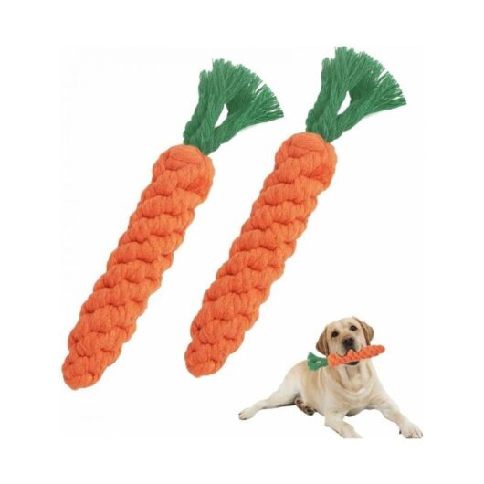 2 Pieces Carrot Dog Chew Toys, Braided Rope Dog Toy, Carrot Dog Toy, Durable Cotton Braided Rope Chew Toys for Small Medium Dogs Puppies