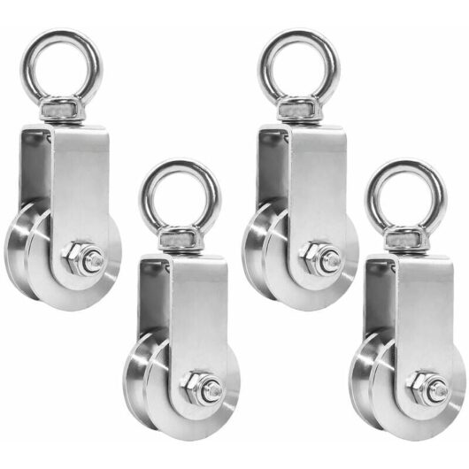 4 Pieces 34mm Pulley with Ball Bearing, Lifting Pulley Load 250 kg, Stainless Steel Cable Pulley for Fitness Rope (4 pieces, 34 mm)
