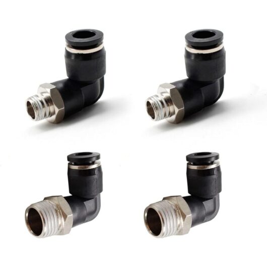 4 Pieces Pneumatic Connectors, Two Different Models (6MM × 1/4' and 8MM × 1/8') Male Thread Quick Fittings, Black Pneumatic Elbow Connector, Suitable