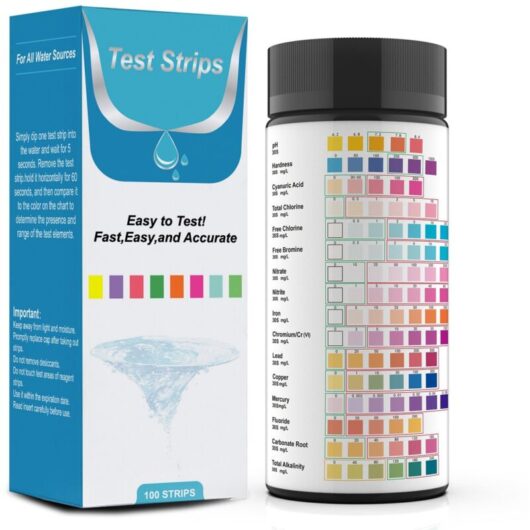 Tinor - Water Quality Test Strips, 100Pcs 16 in 1 Test Strips, Free Chlorine/Total Chlorine/PH/Alkalinity/Hardness/Cyanuric Acid, for Aquariums,