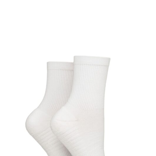 Women's 2 Pair Glenmuir Sport Cotton Half Cushioned Mid Length Yoga Socks with Grips White 4-8 Women's