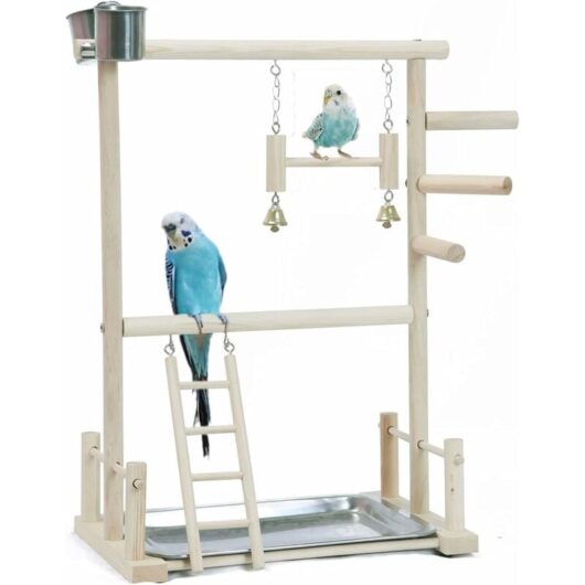 Wooden Perch for Parrots,Parrot Playground Ladders and Feeders - Cockatoo Cage Accessory - Bird Playground,36 x 23 x 53CM