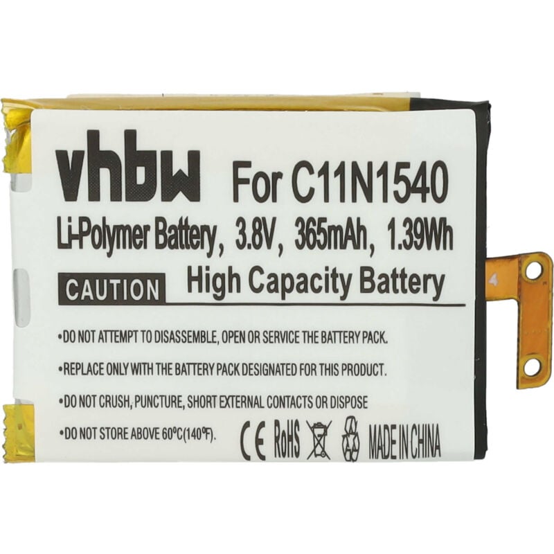 vhbw Battery Replacement for Asus 0B200-01630100, C11N1540 for Smartwatch Watch Fitness Bracelet (365mAh, 3.8 V, Li-polymer) + Tools