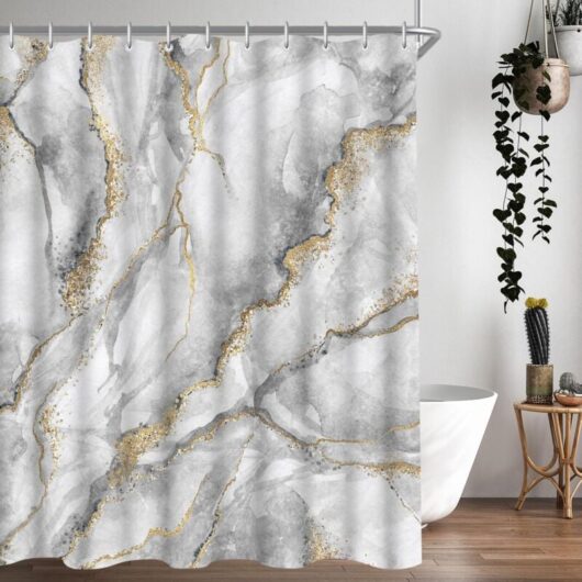 180 x 200 cm Lerores Marble Shower Curtain, Weighted Hem Anti-Mold Textile, Waterproof, Washable, Polyester, for Bathroom, Bathtub - Ccykxa