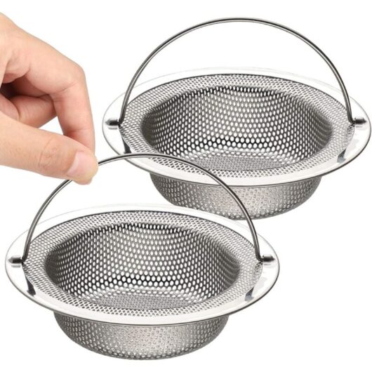 2 Pieces Kitchen Sink Strainer, Stainless Steel, 11cm OD x 2cm H, with Convenient Carry Handle, Anti-Clog Strainer, Fits Most Sink Drain Holes