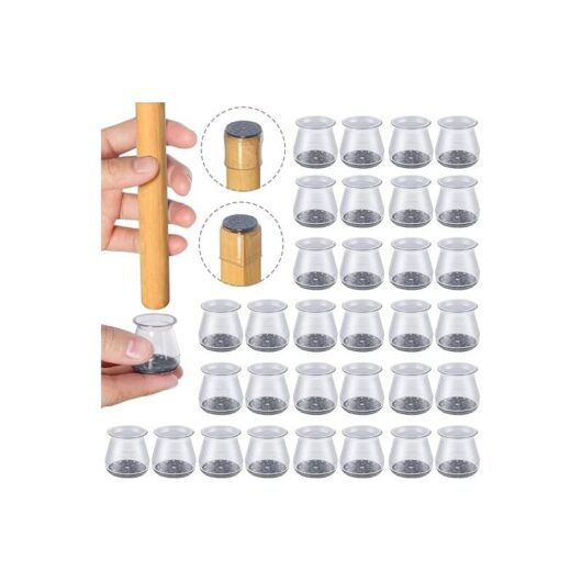 32 Pieces Silicone Chair Leg Protectors, Size: Small (Fit 23 - 32 mm), Small Chair Leg Caps, Clear Silicone Chair Leg Floor Protectors with Felt