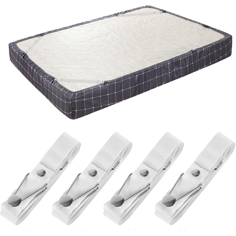 (4 Pack Short White) Bed Sheet Holder Straps - Adjustable Fitted Sheet Clips Bed Sheet Fastener Suspenders Elastic Gripper Holder Used for Bed
