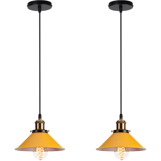 Axhup - Pendant Light Fitting, Antique Dome Chandelier with ⌀22cm Lampshade, Vintage Hanging Lamp for Living room Bedroom Dining Room Yellow - 2 Pack