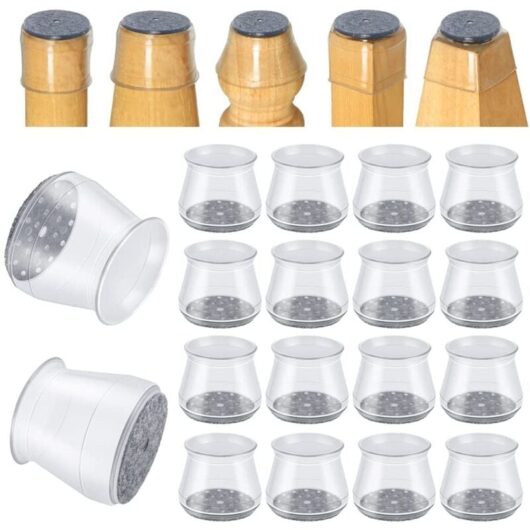 CCYKXA 16 Pack Chair Leg Protectors, Small Chair Leg Protectors, Transparent Silicone Floor Protectors for Chair Legs with Felt Pads (Fit: 23-32mm)