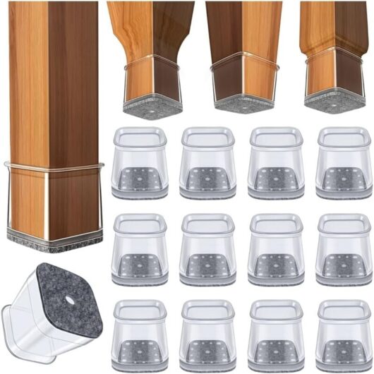 CCYKXA 32pcs Square Chair Leg Protectors, Silicone Chair Leg Protectors, Large Clear Chair Glides for Hardwood and Tile Floors, Chair Pads with Felt