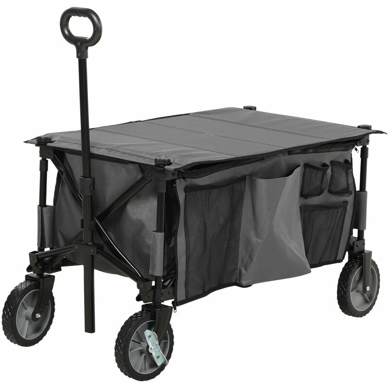 Outsunny - Folding Garden Trolley, Cargo Trailer Grey