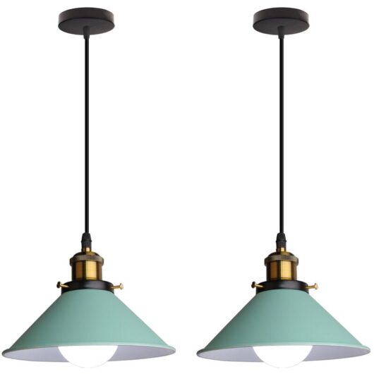Pendant Light Fitting, Antique Dome Chandelier with ⌀22cm Lampshade, Vintage Hanging Lamp for Living room Bedroom Dining Room Green - 2 Pack