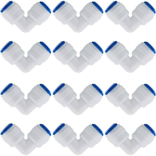 12 Pcs RO Water Filter Accessories 1/4 Inch Nozzle Fitting 90 Degree Right Angle Fast Docking for Connecting Water Pipe Fittings, Refrigerator Pipe